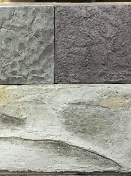 擬岩の見本板、ABC3種類の肌
