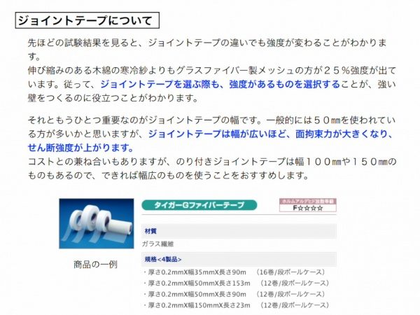 ジョイントテープについての概要や種類および規格などの説明文とジョイントテープの画像。しっくいまるわかり大辞典WEBサイトから抜粋