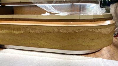 お店のカウンター腰に塗り版築施工