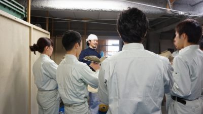 元請さんの新入社員へ左官を説明します。