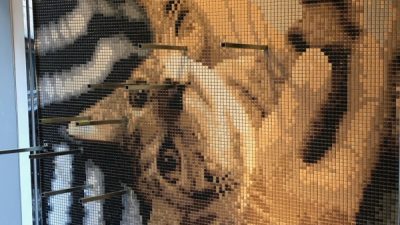 猫のアートモザイクタイルを施工
