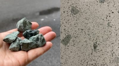 ライトグリーンの砕石 十和田石砕石を活用したビールストーン