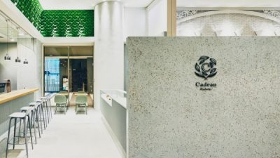 ビールストーンお茶の入り玉石仕上げ - 壁面に施工