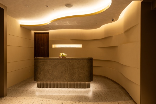 マッテオ・ブリオーニを施工したオフィスのエントランスホールの壁。色はパンナ(TV01)