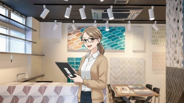 タイルライブラリーに居る業務部広報担当AIの土壁未来さん