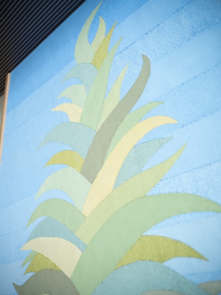 伸びる木デザインの塗り版築壁