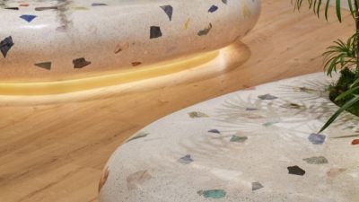 ビールストーン - 商業施設のベンチに天然石の端材を活用した施工