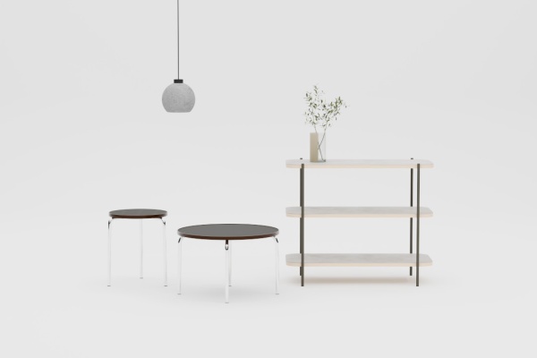 黒いモールテックスで施工したテーブルとスツールがある風景