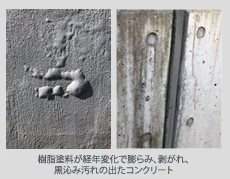 コンクレタールの樹脂塗料経年変化の例。SKWE社リーフレットより引用